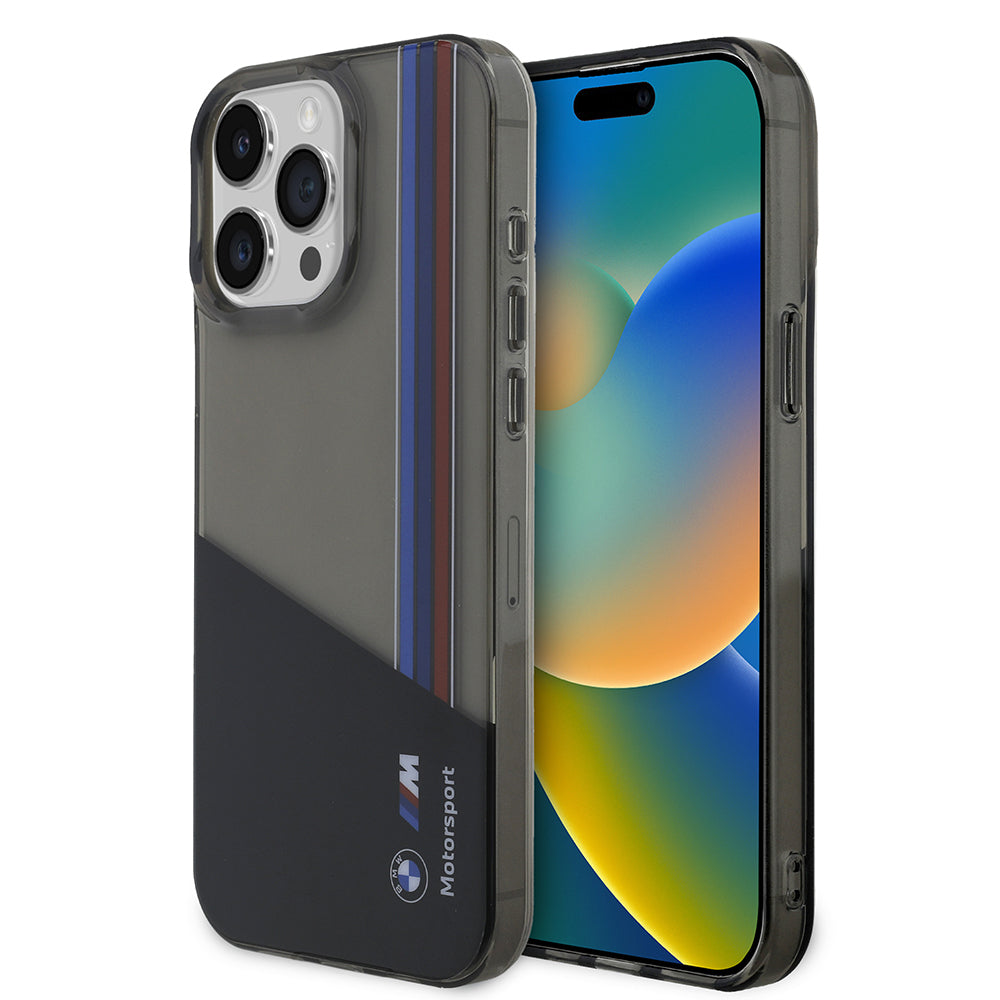 BMW iPhone 15 Pro Max Orjinal Lisanslı Yarı Transparan M Dizayn Çizgili Telefon Kılıfı BMW iPhone 15 Pro Max Orjinal Lisanslı Yarı Transparan M Dizayn Çizgili Telefon Kılıfı